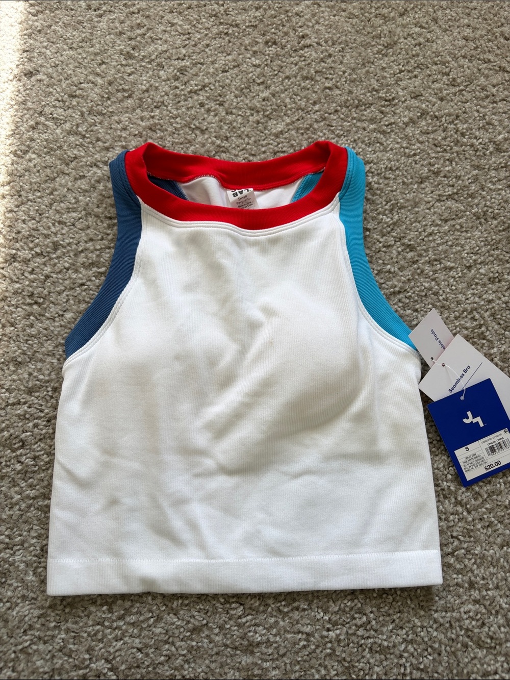 JoyLab White Tank with Red Neckline and Blue Trim